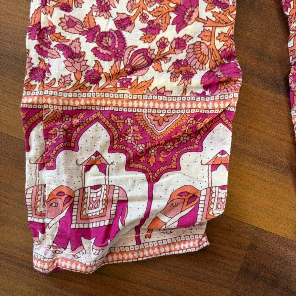 Sgt Fletcher Kids XS 2/3 Pink Orange Floral Elephant Print Cotton Boho Pants